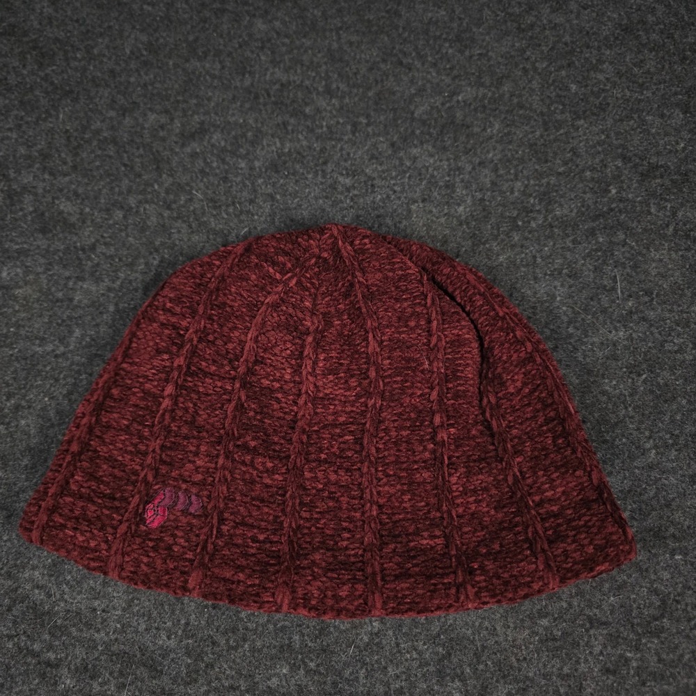 Vtg Burton Snowboard Skullcap Beanie Hat Maroon Burgundy Knit Lined Chenille